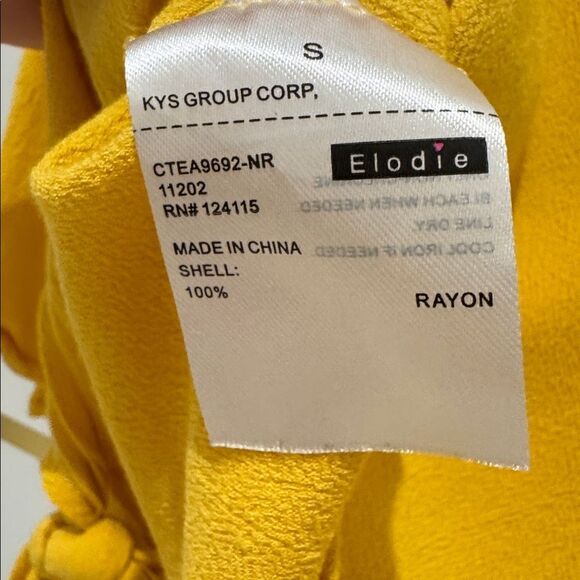 ELODIE nordstrom yellow short sleeve top mustard crop top front tie shirt - Picture 6 of 10